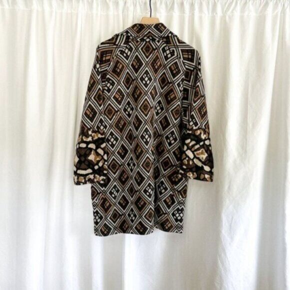 Anthropologie Field Flower Geo Wool Oversized Sweater Coat Brown Multi Medium - Picture 6 of 11